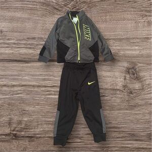 Nike Kids' Gray and Black Tracksuit with Neon Accents